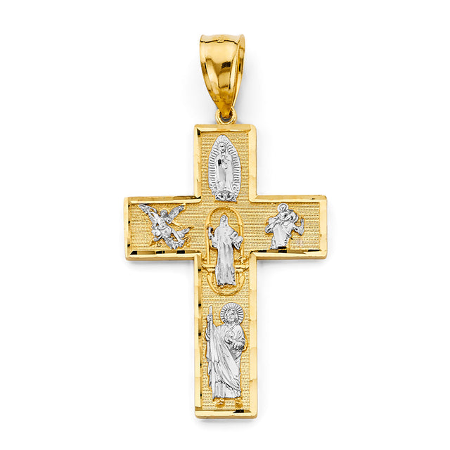 14K Two-Tone Gold Religious Icon Cross Pendant