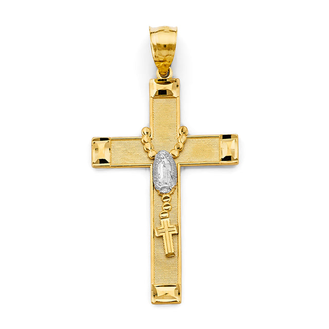 14K Two-Tone Gold Guadalupe Rosary Cross Pendant — Small — on white background — Italian Fashions