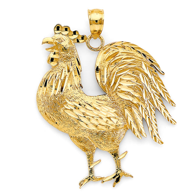14K Yellow Gold Large Rooster Pendant