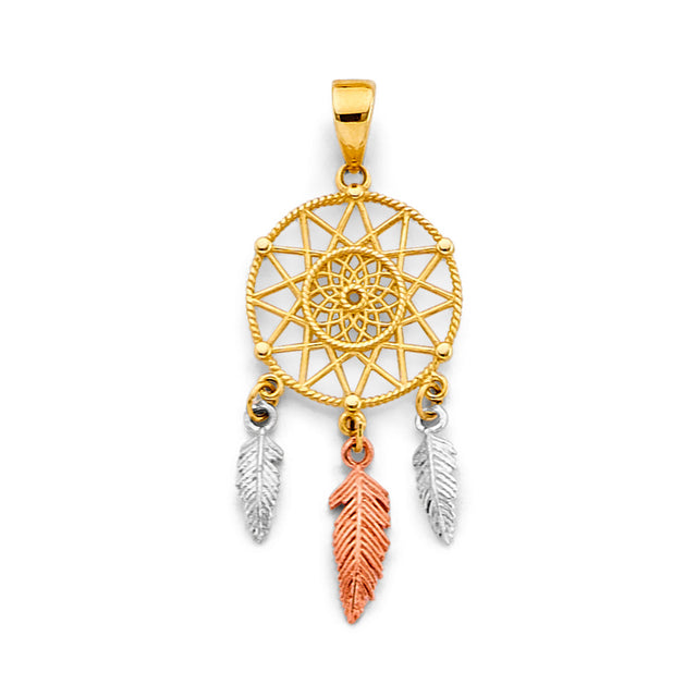 14K Tricolor Gold Dream Catcher Pendant