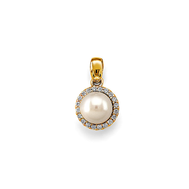 14K Two-Tone Gold Pearl Halo Pendant