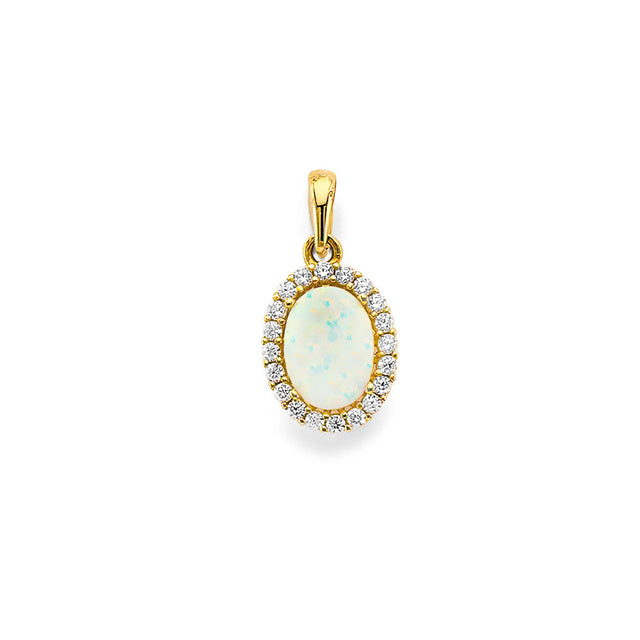 14K Yellow Gold Petite Oval Synthetic Opal Halo Pendant