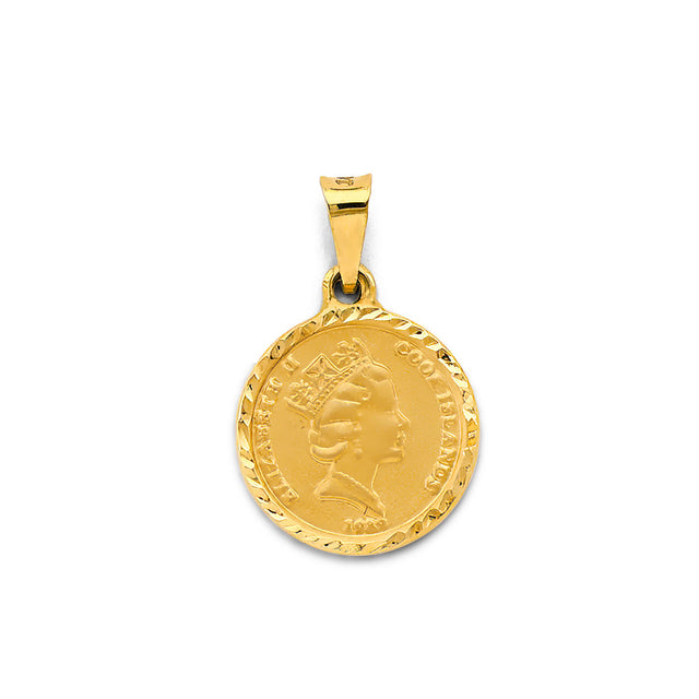 14K Yellow Gold Queen Elizabeth Round Coin Pendant