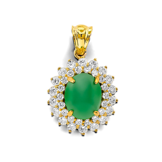 14K Yellow Gold Simulated Jade Halo Pendant