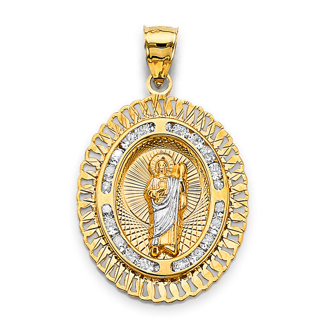 14K Tricolor Gold Oval St. Jude Thaddeus Pendant