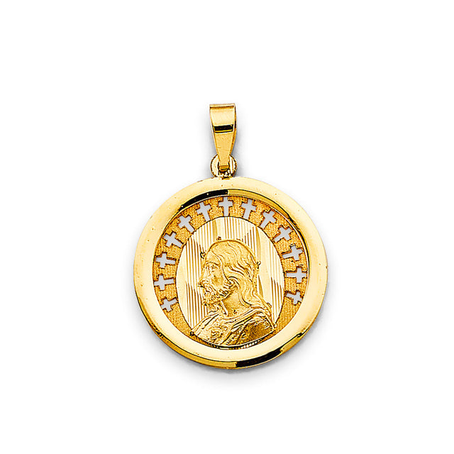 14K Yellow Gold Jesus Christ Round Medal Pendant — Small — Italian Fashions