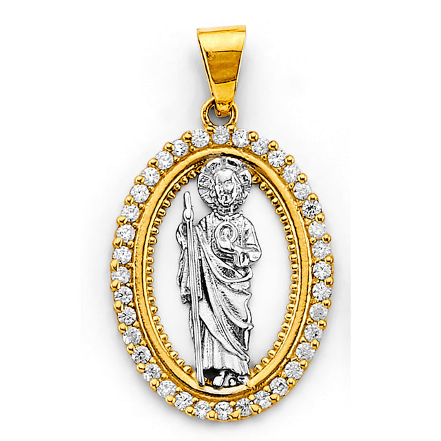 14K Two-Tone Gold CZ St. Jude Thaddeus Pendant