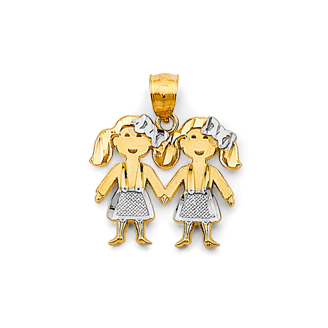 14K Two-Tone Gold Girl & Girl Pendant