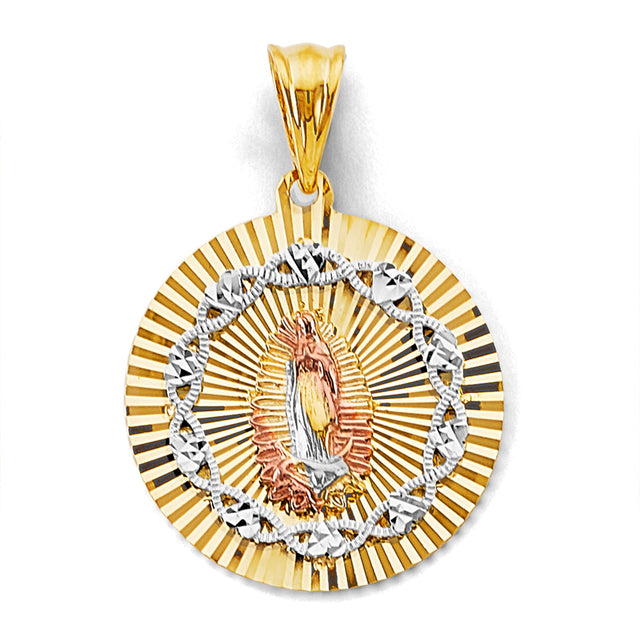 14K Tricolor Gold Stamp Guadalupe Pendant
