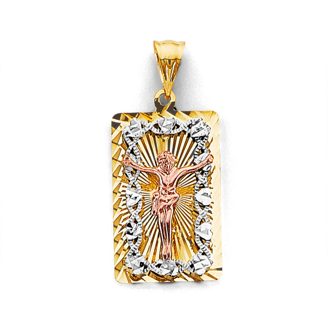 14K Tricolor Gold Stamp Jesus Christ Pendant