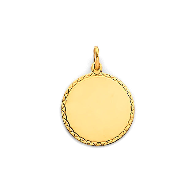 14K Yellow Gold Diamond-Cut Engravable Disc Pendant — Medium — on white background — Italian Fashions