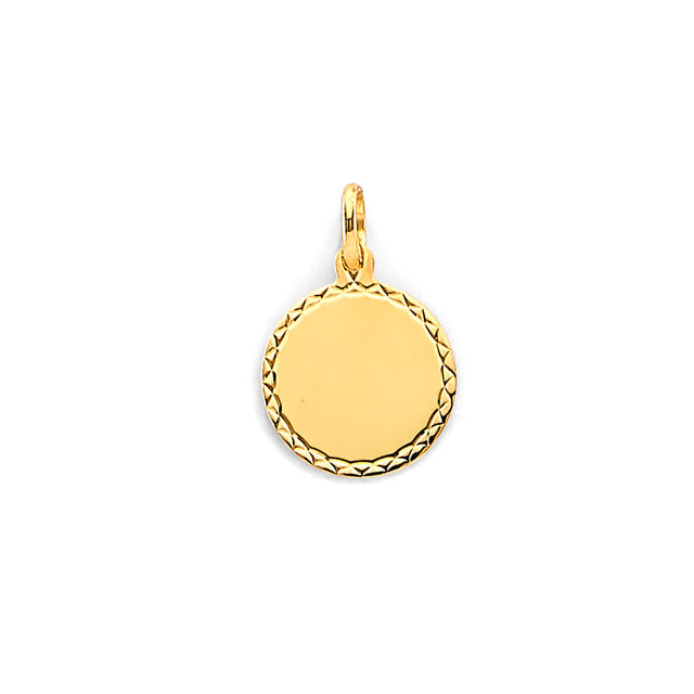 14K Yellow Gold Diamond-Cut Engravable Disc Pendant — Small — on white background — Italian Fashions