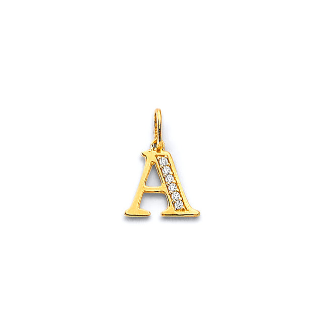 14K Two-Tone Gold CZ Accent Initial Pendant - Letter A on White Background
