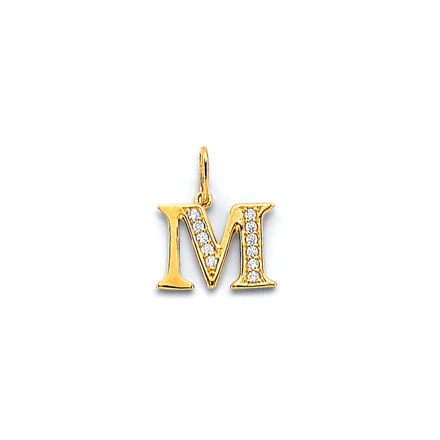14K Two-Tone Gold CZ Accent Initial Pendant - Letter M on White Background