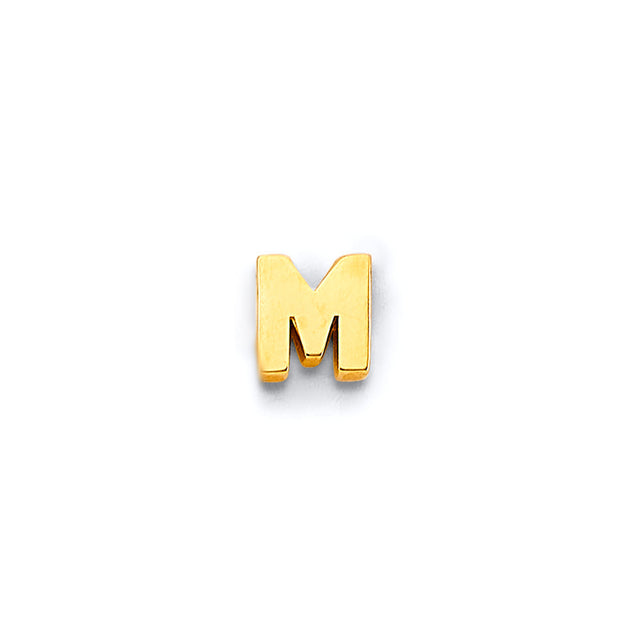 14K Yellow Gold Bold Block Initial Pendant - Letter M on White Background