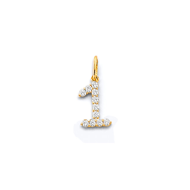 14K Yellow Gold CZ Number Pendant