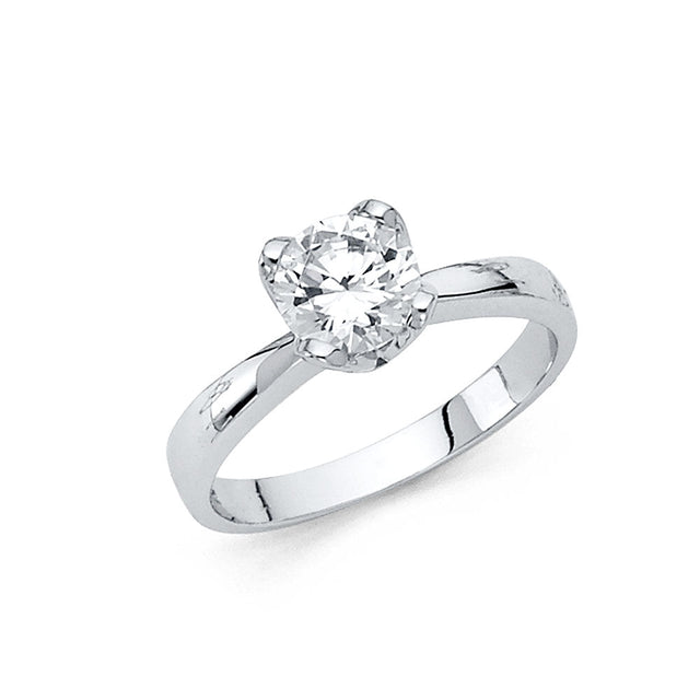 14K Gold Round Cathedral Solitaire Engagement Ring — White Gold