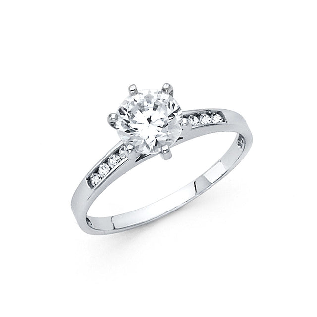 14K Gold Round Side Stone Engagement Ring — White Gold