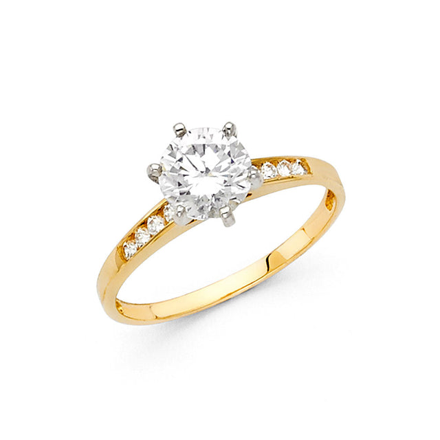 14K Gold Round Side Stone Engagement Ring — Yellow Gold