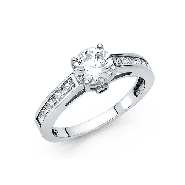 14K Gold Round Channel-Set Solitaire Engagement Ring — White Gold