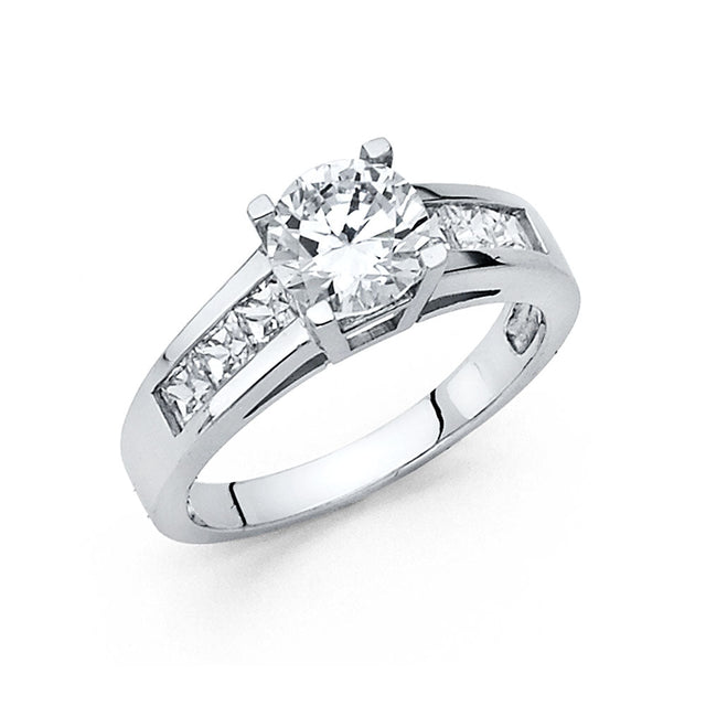 14K Gold Round Wide Channel-Set Solitaire Engagement Ring — White Gold