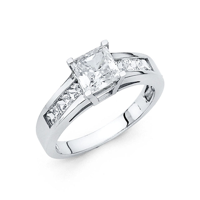 14K Gold Princess-Cut Channel-Set Solitaire Engagement Ring — White Gold
