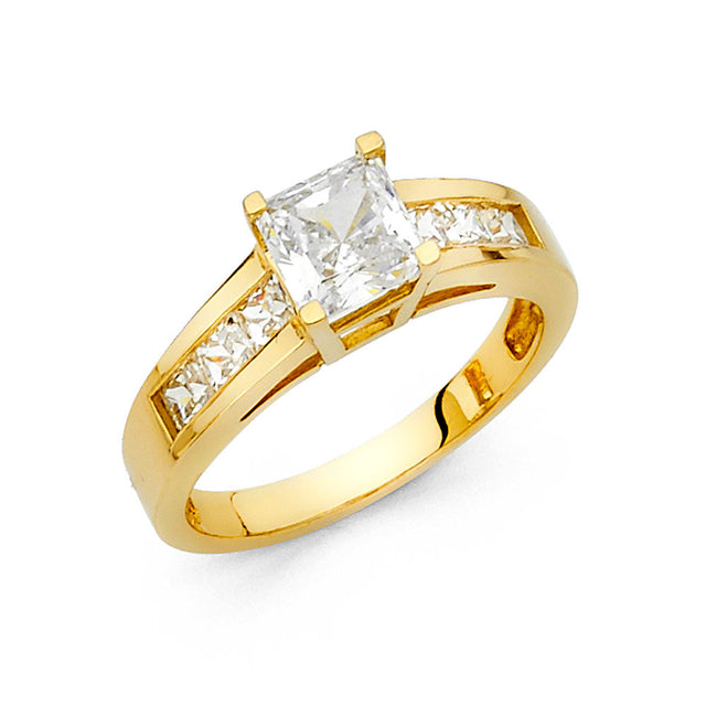 14K Gold Princess-Cut Channel-Set Solitaire Engagement Ring — Yellow Gold