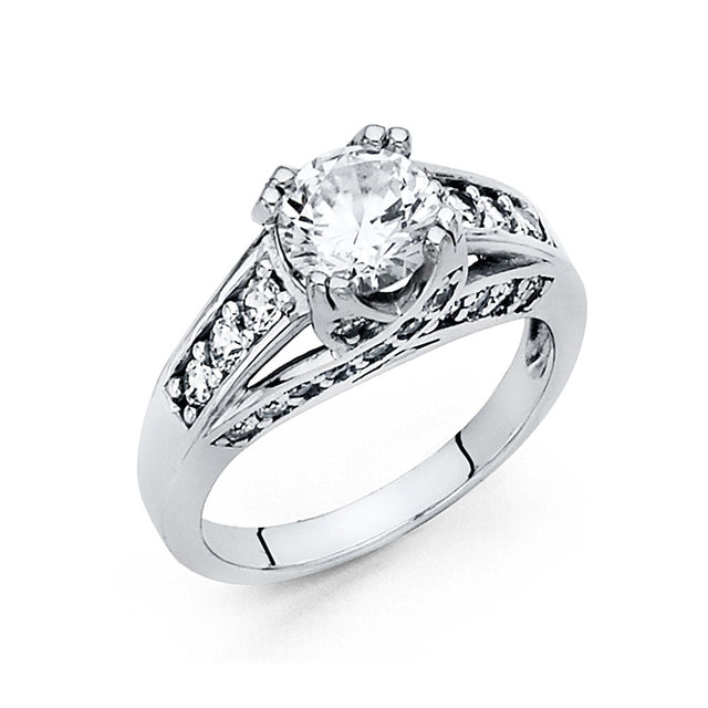 14K White Gold Round Split Shank Solitaire Engagement Ring