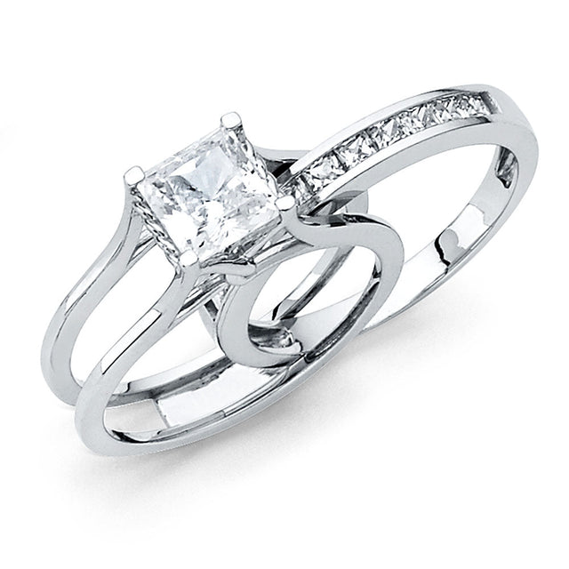14K White Gold Princess Split Shank Solitaire Engagement Ring