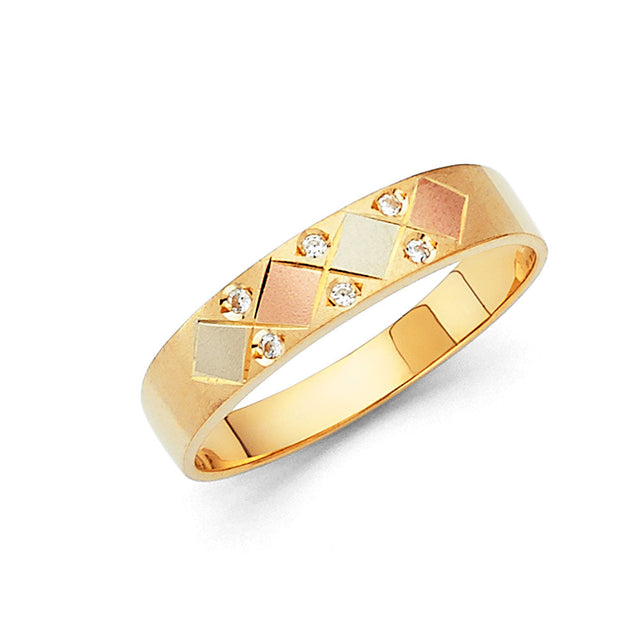 14K Tricolor Gold Diagonal Harlequin Panel Men's Wedding Band