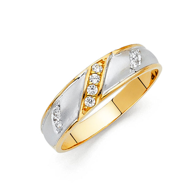 14K Two-Tone Gold Three-Row Diagonal Men's Wedding Band