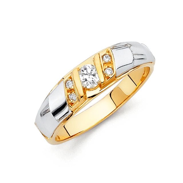 14K Two-Tone Gold Vertical Bar-Set Solitaire Men's Wedding Band