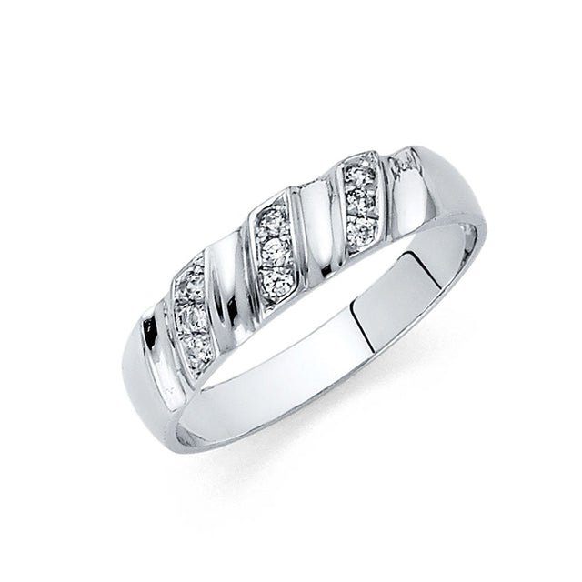 14K White Gold Diagonal Fluted Men's Wedding Band