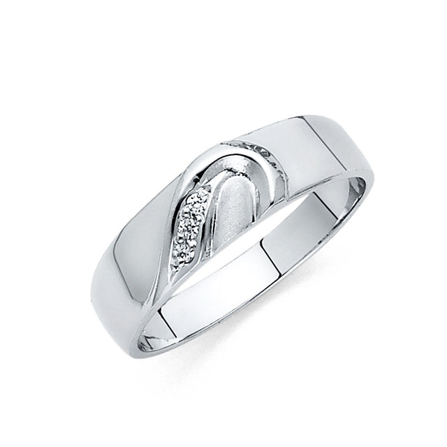 14K White Gold Sculpted Wave Men's Wedding Band