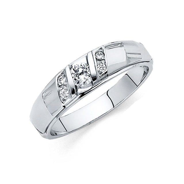 14K White Gold Diagonal Three-Stone Men's Wedding Band