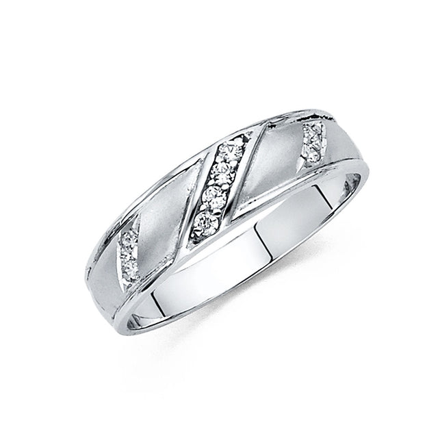 14K White Gold Satin Diagonal Channel Men's Wedding Band