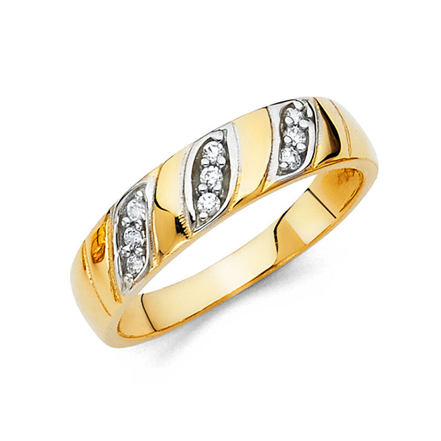 14K Yellow Gold Diagonal Leaf-Window Men's Wedding Band