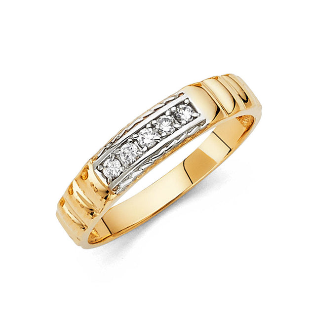 14K Two-Tone Gold Grooved-Shoulder Channel Men's Wedding Band