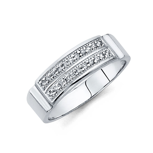 14K White Gold Double-Row Pavé Plaque Men's Wedding Band