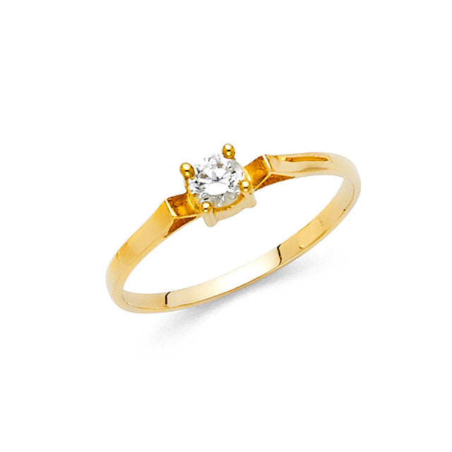 14K Yellow Gold Round Solitaire Ring on White Background