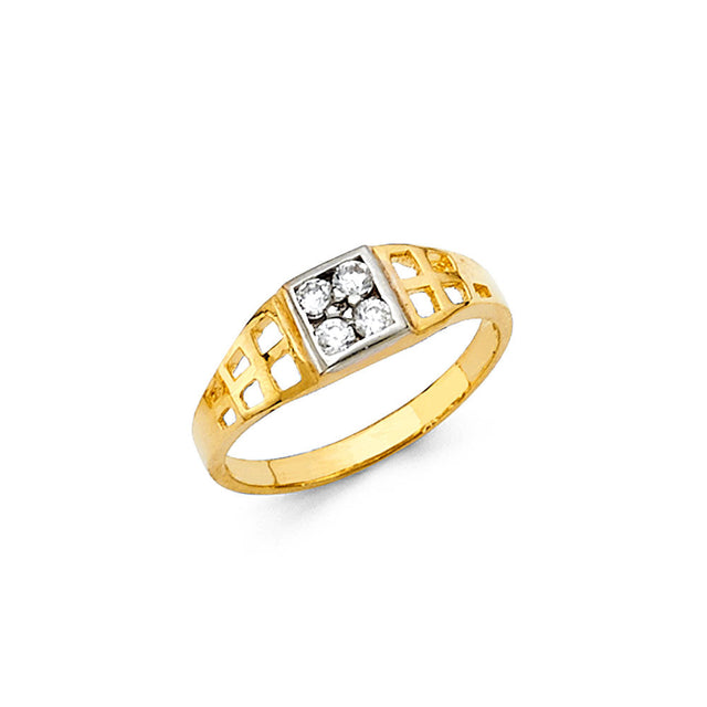 14K Yellow Gold Children's Pave Square Signet Ring on White Background