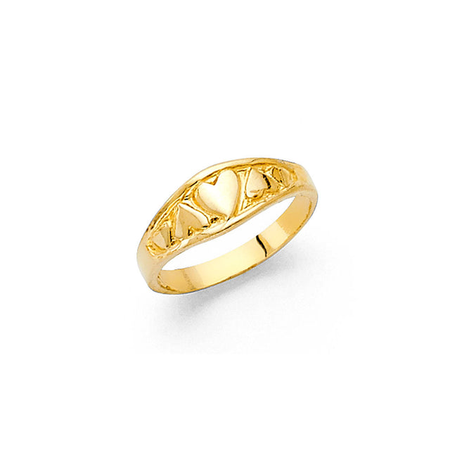 14K Yellow Gold Baby Open Hearts Band Ring on White Background