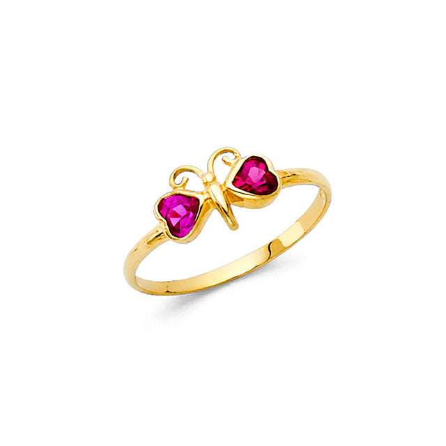 14K Yellow Gold Baby Fuchsia Butterfly Ring