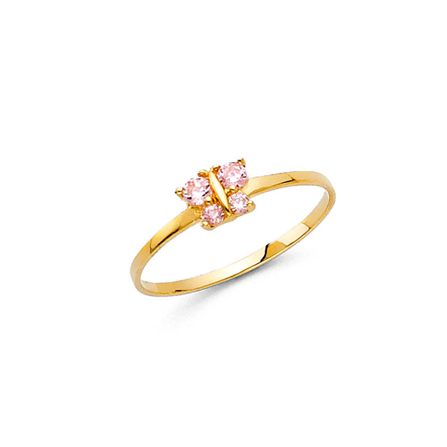 14K Yellow Gold Baby Pink Butterfly Accent Ring