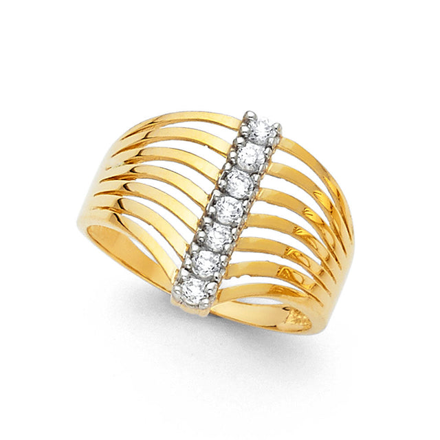 14K Two-Tone Gold Vertical-Accent Semanario Ring on White Background