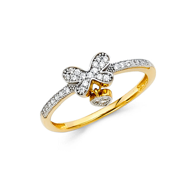14K Two-Tone Gold Butterfly Heart Ring on White Background