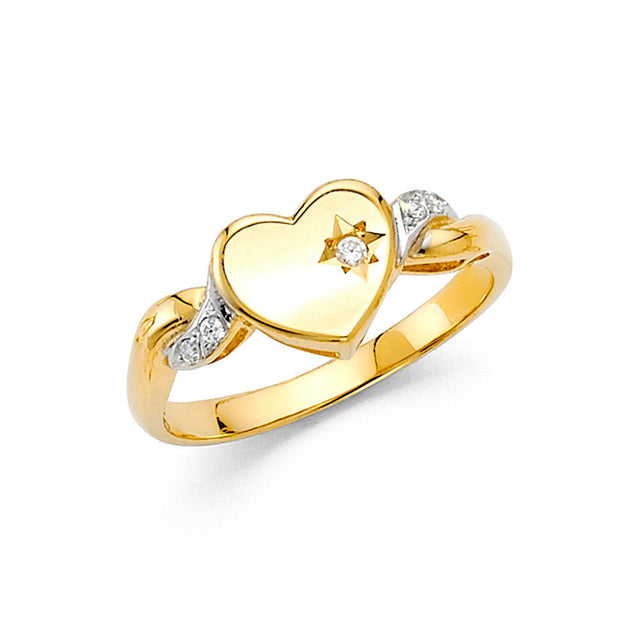 14K Two-Tone Gold Star-Set Puffed Heart Ring on White Background