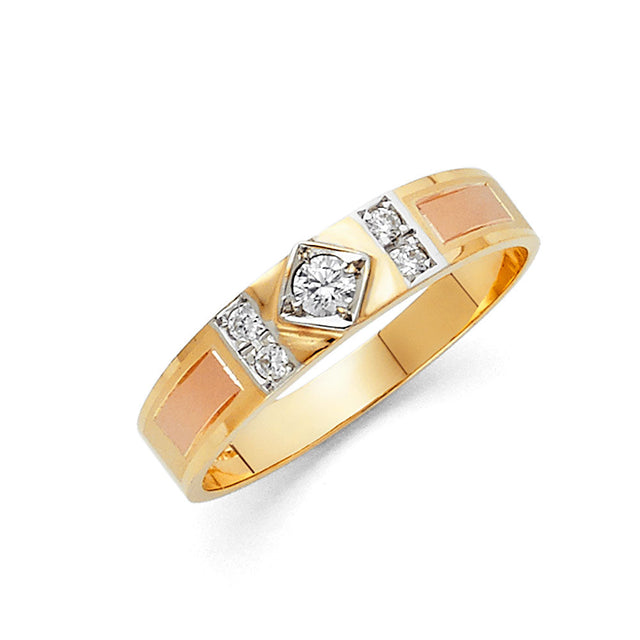 14K Tri-Color Gold Diamond-Shaped Solitaire Men's Wedding Band