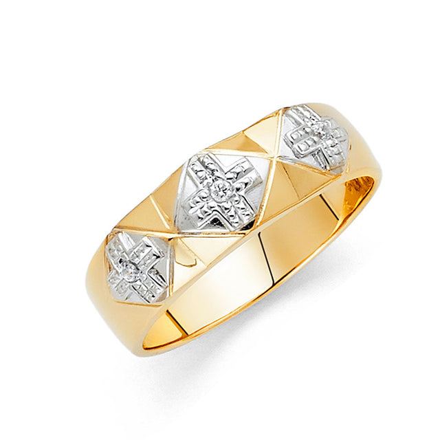14K Two-Tone Gold Cross Motif Men's Wedding Band