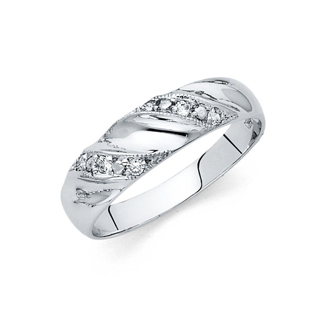 14K White Gold Milgrain Diagonal Men's Wedding Band